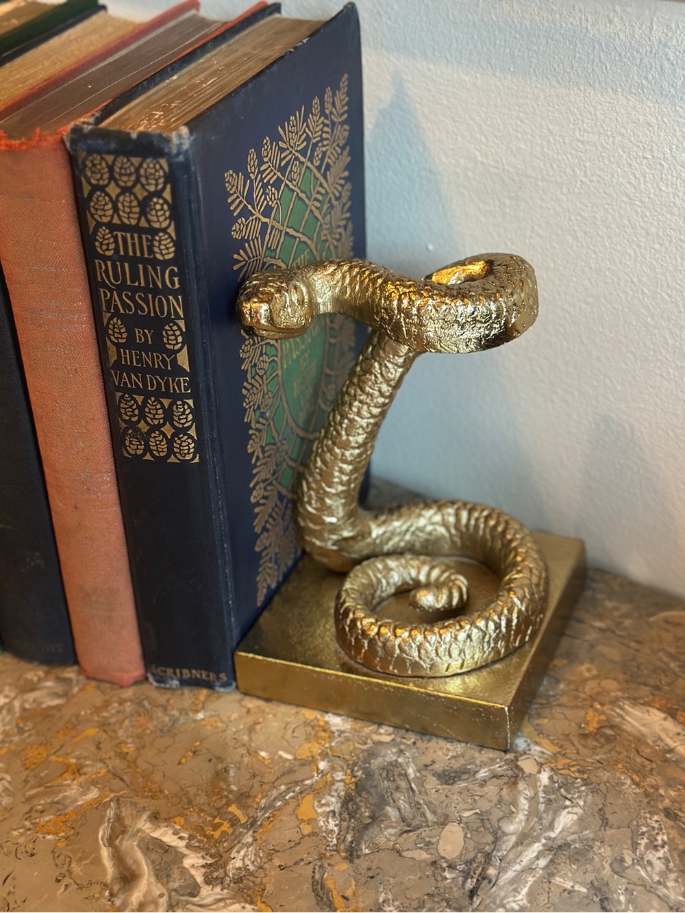 Gold Brass Finish Snake Bookends Decorative Accent - Sculptural